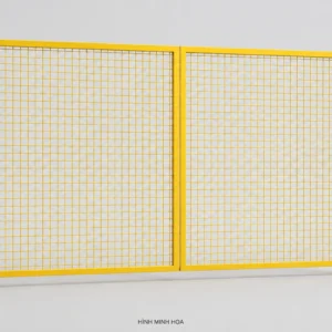 Cửa lưới thép hàn 2 cánh 3x2m sơn vàng – hình minh họa