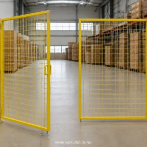 Cửa lưới thép hàn 2 cánh 3x2m phân khu kho – minh họa ứng dụng