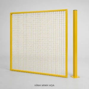 Hàng rào lưới thép hàn 2x2m sơn vàng và cột bản mã — hình minh họa