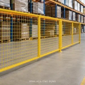 Hàng rào lưới thép hàn 2x2m phân khu kho xưởng — minh họa ứng dụng